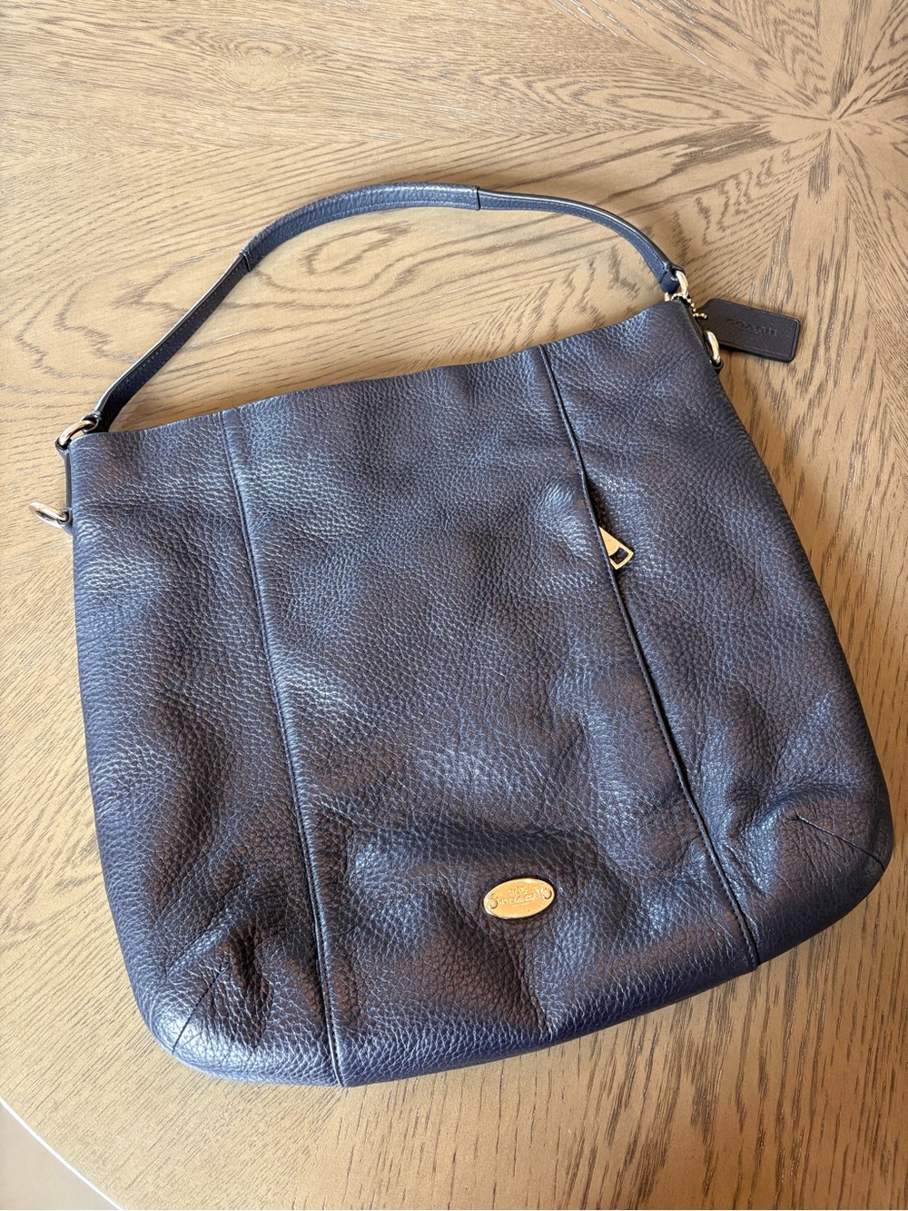 Coach Isabelle Pebbled Leather Shoulder Bag in Navy